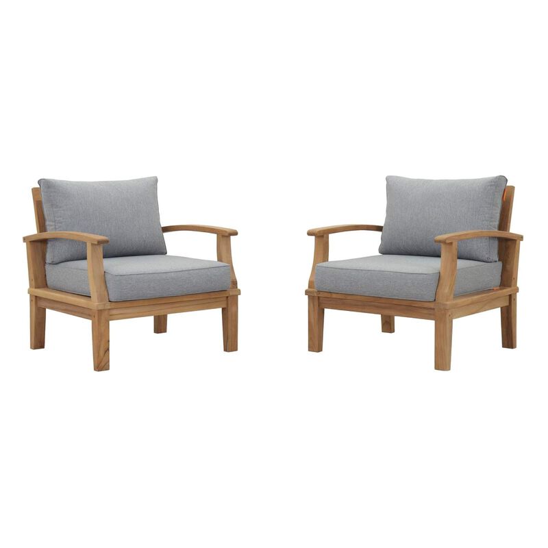 Marina Teak Wood Outdoor Patio Furniture Sofa Sectional Set - Luxury, Durable, Weather-Resistant, Modern Design - Includes 2 Armchairs