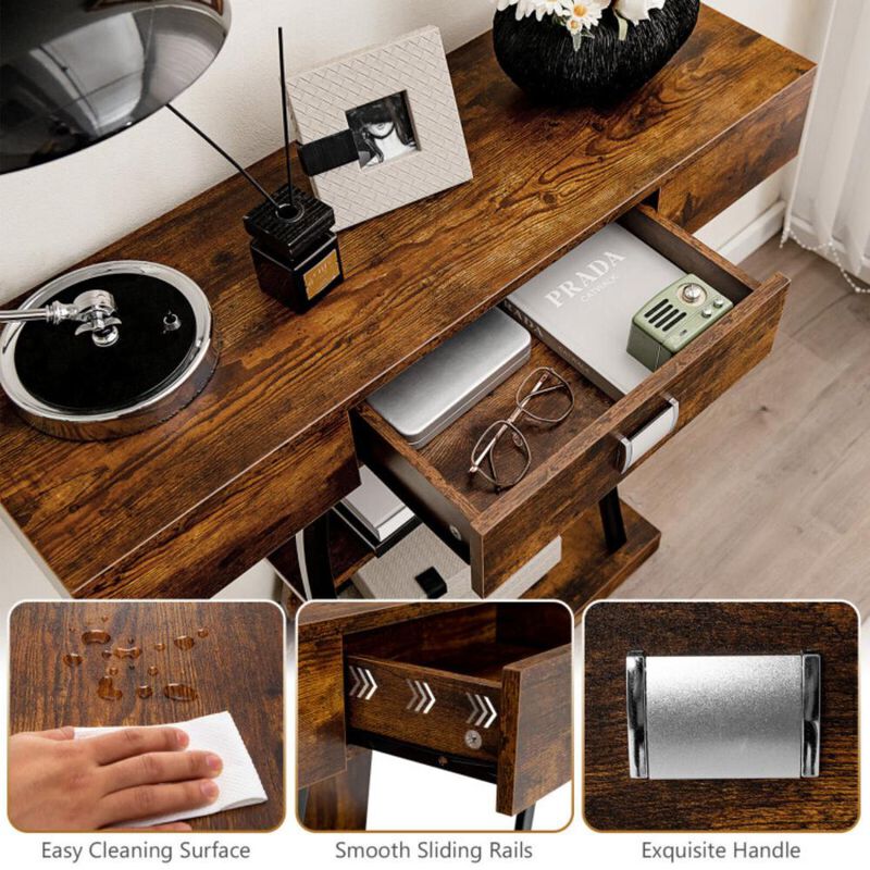 Hivvago Console Table with Drawer and 2-Tier Shelves for Entryway Living Room
