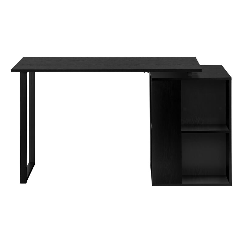 Monarch Specialties I 7601 Computer Desk, Home Office, Left, Right Set-up, Storage Shelves, 55"L, Work, Laptop, Metal, Laminate, Black, Contemporary, Modern