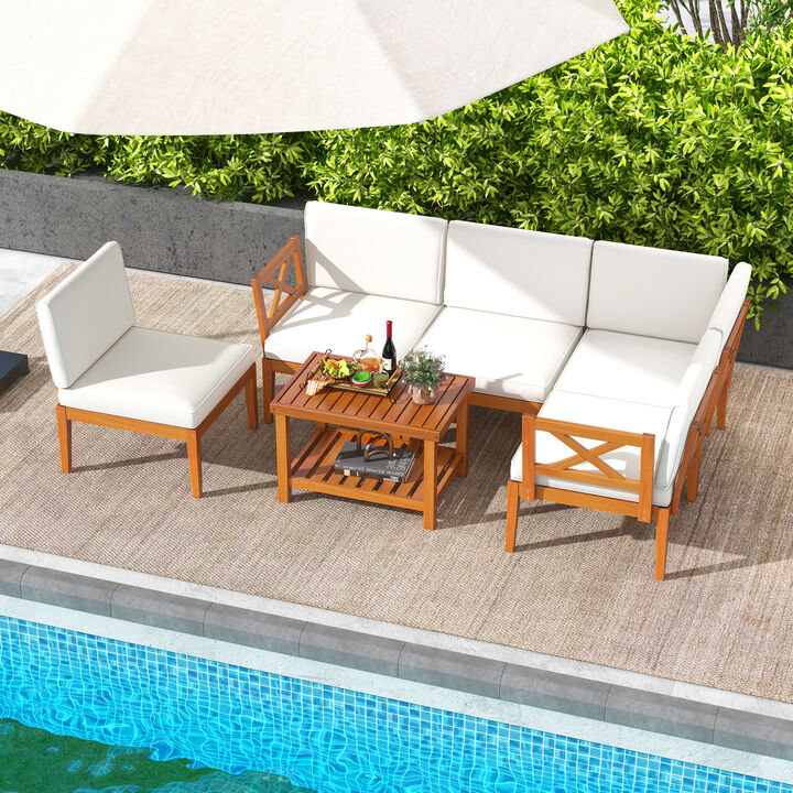 6-Piece Patio Furniture Set with Cushions & 2-Tier Coffee Table for Outdoor Lounge
