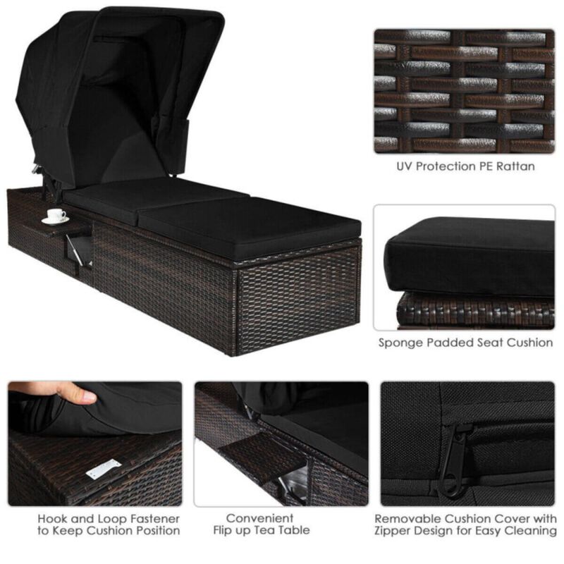 Hivvago Outdoor Adjustable Cushioned Chaise Lounge Chair with Folding Canopy