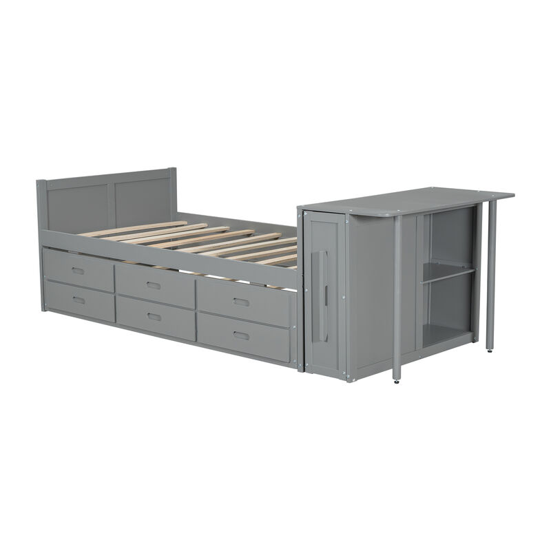 Merax Platform Bed with Desk and Storage Shelf