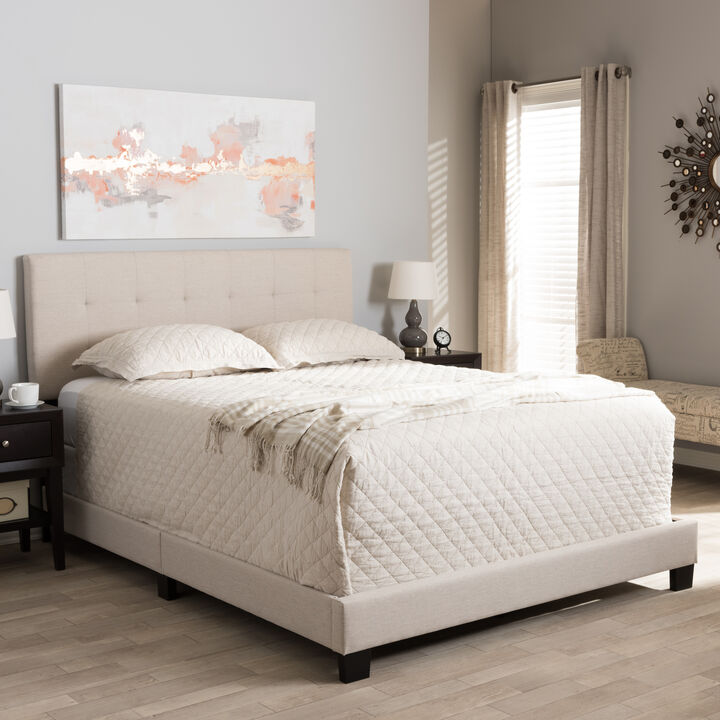 Baxton Studio Brookfield Modern Beige Fabric Upholstered Grid tufting Queen Size Bed
