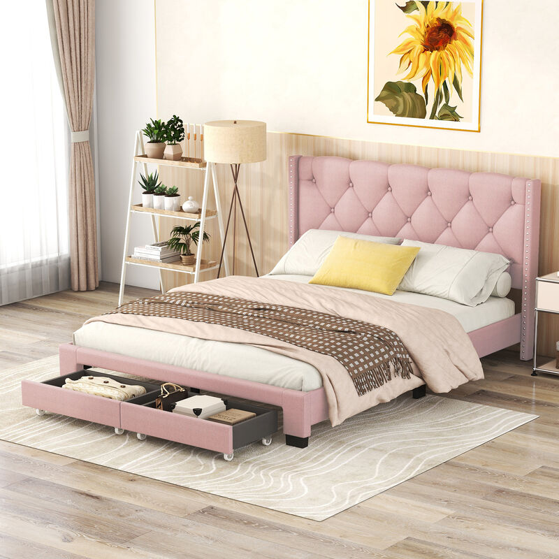 Streamdale Queen Upholstered Platform Storage Bed (Pink)