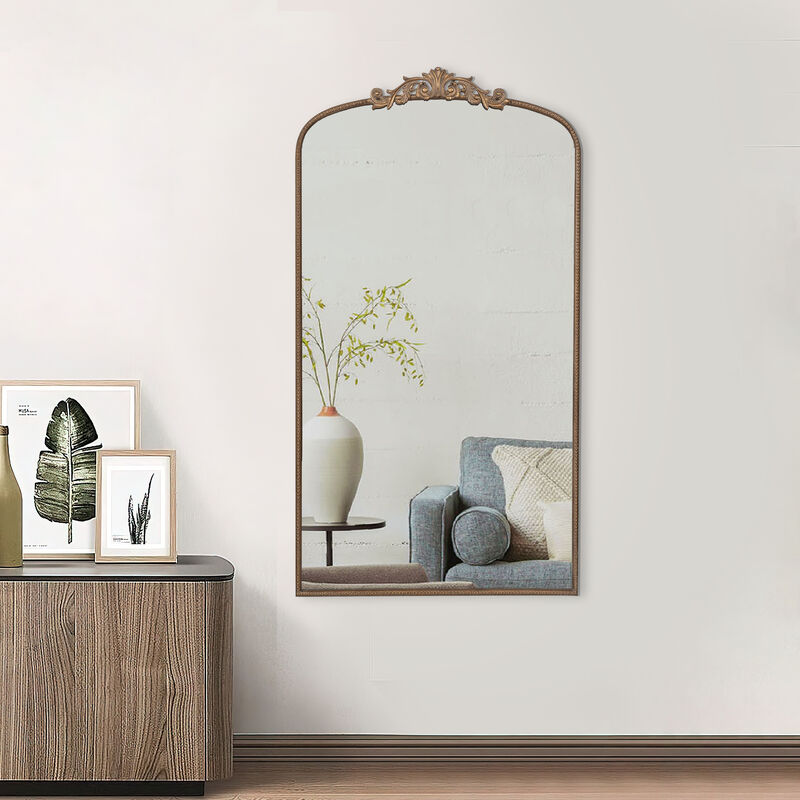 Kea 66 Inch Wall Mirror, Gold Curved Metal Frame, Ornate Baroque Design