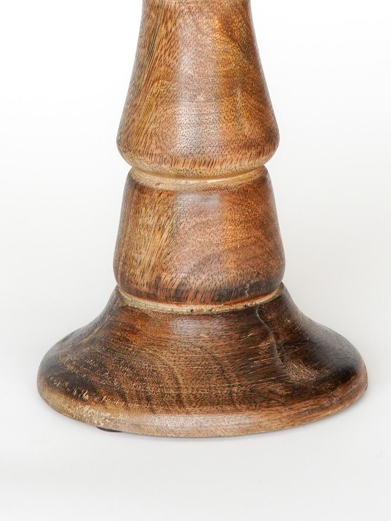 Traditional Medium Burnt Eco-friendly Handmade Mango Wood Set Of One 12" Pillar Candle Holder