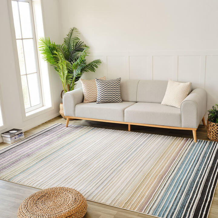 Nomad Striped Modern Beige Blue Indoor Area Rug