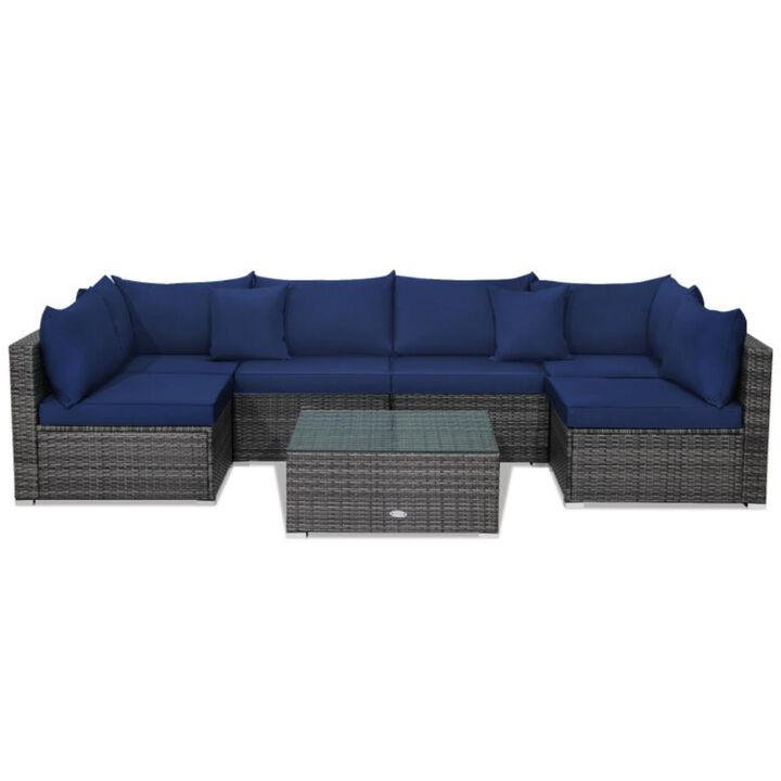 Hivvago 7 Pieces Patio Rattan Furniture Set with Sectional Sofa Cushioned