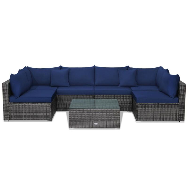 Hivvago 7 Pieces Patio Rattan Furniture Set with Sectional Sofa Cushioned