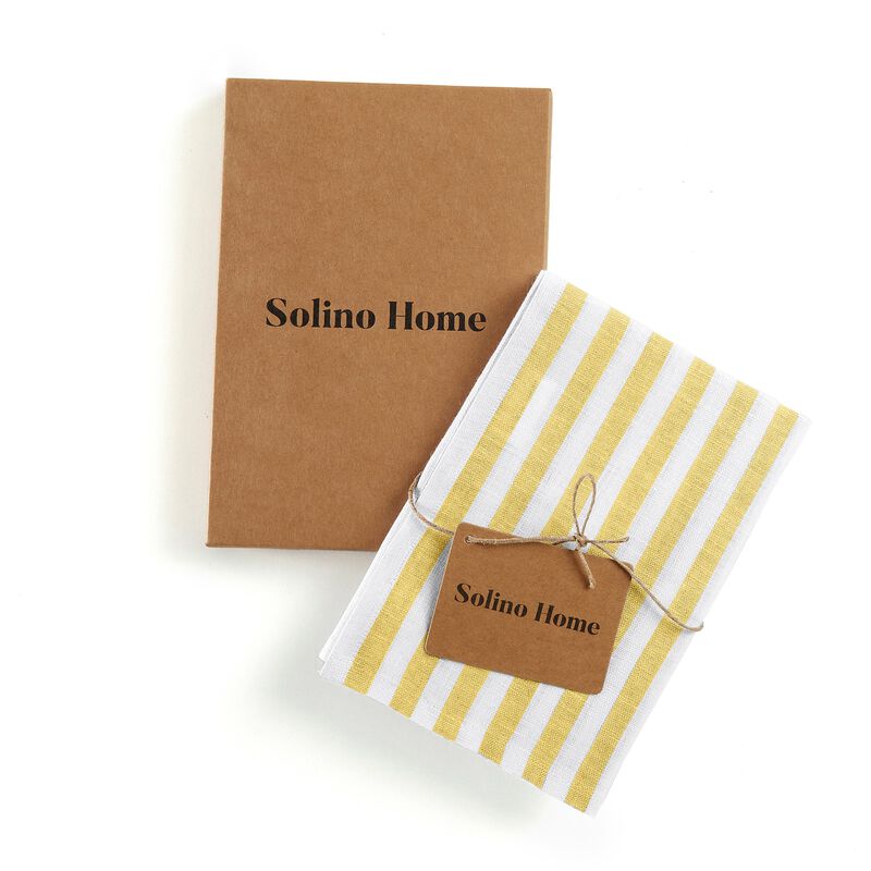 Solino Home 100% Pure Linen Kitchen Towels Set of 2 - 17 x 26 Inch | Amalfi Stripe