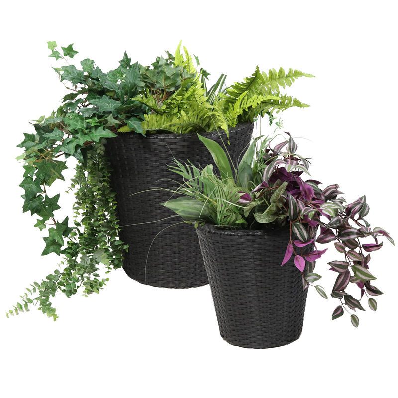 Sunnydaze 2-Piece Polyrattan Planters with Plastic Liner