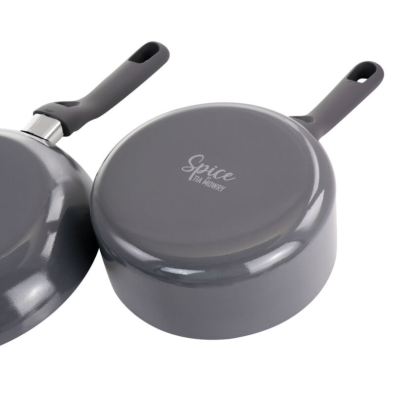 Spice by Tia Mowry Savory Saffron 16 Piece Ceramic Nonstick Cookware Set in Grey
