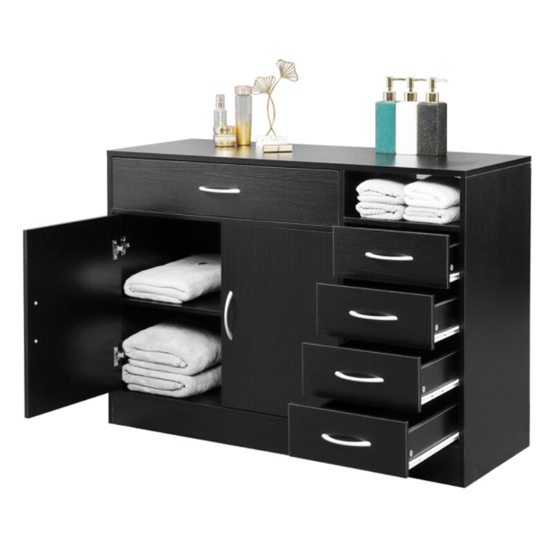 MDF With Triamine Double Doors And Five Drawers Bathroom Cabinet