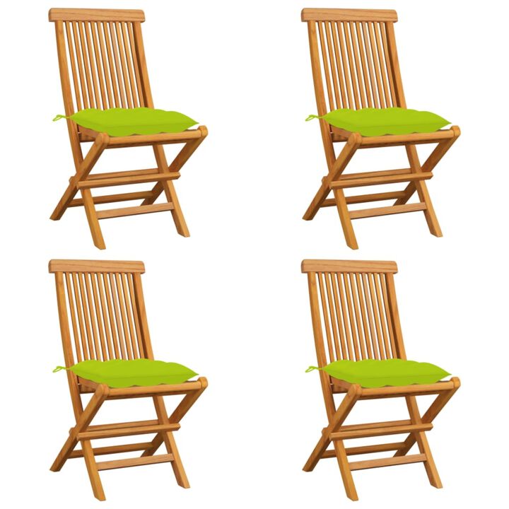 vidaXL Garden Chairs with Bright Green Cushions 4 pcs Solid Teak Wood