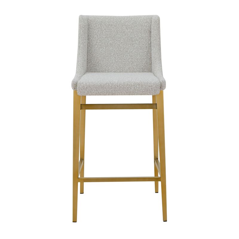 Cid Kinn Counter Stool Chair Set of 2, Light Gray Polyester, Brass Steel - Benzara