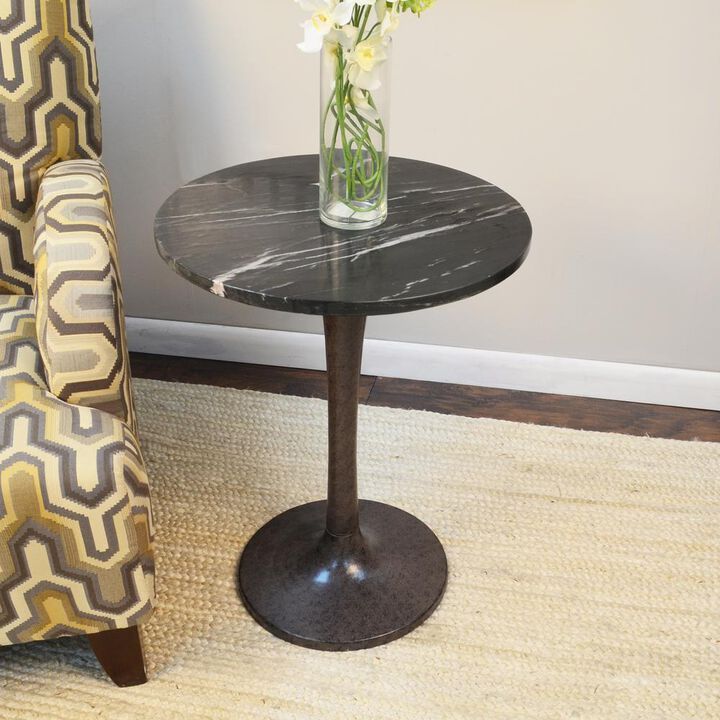 Carolina Living Piuma Marble Top Accent Table - Black Top - Industrial Base