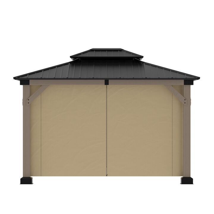 Mondawe Beverly Hills 10 ft. x 12 ft. Outdoor Fir Solid Wood Frame Patio Gazebo Canopy Shelter Galvanized Steel Hardtop Curtain