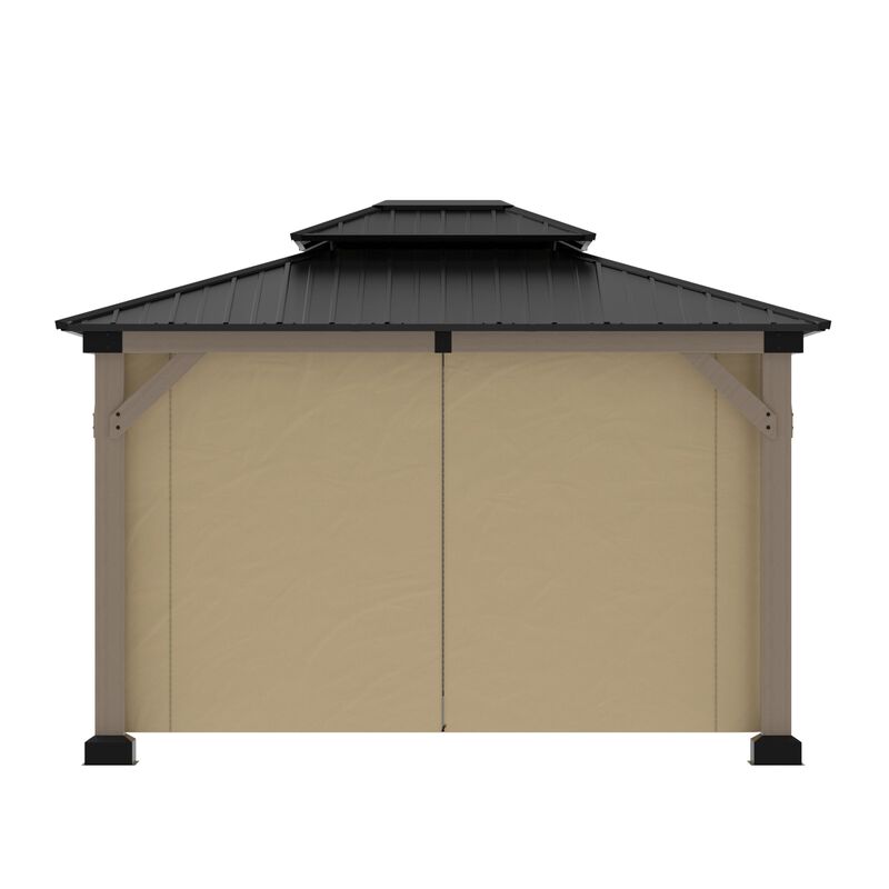 Mondawe Beverly Hills 10 ft. x 12 ft. Outdoor Fir Solid Wood Frame Patio Gazebo Canopy Shelter Galvanized Steel Hardtop Curtain