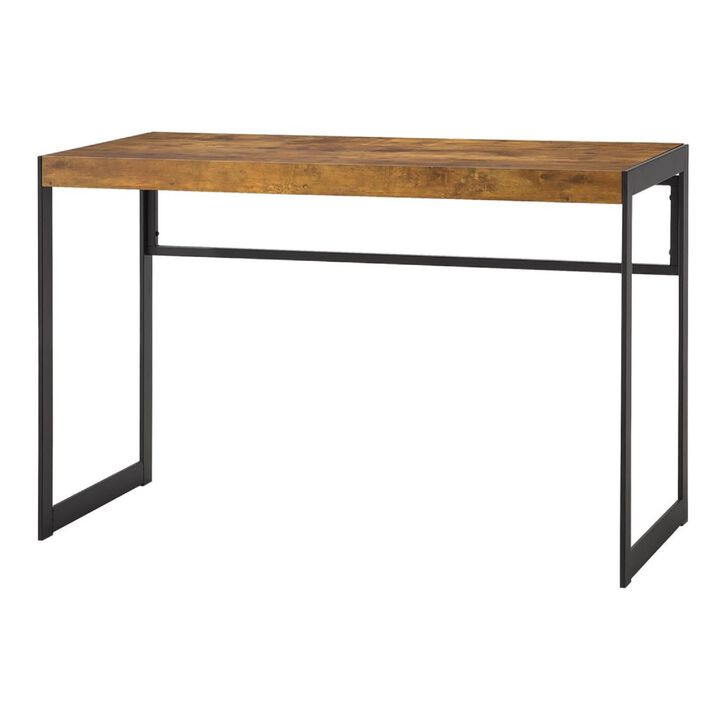 47 Inch Wood Computer Writing Desk, Rustic, Metal Frame, Antique Brown-Benzara