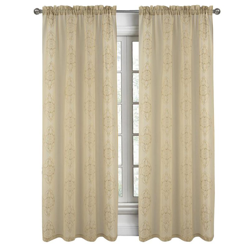 RT Designers Collection Andrea Emb Metallic Doily Rod Pocket Room Darkening Curtain Panels for Bedroom 54" x 95" Taupe
