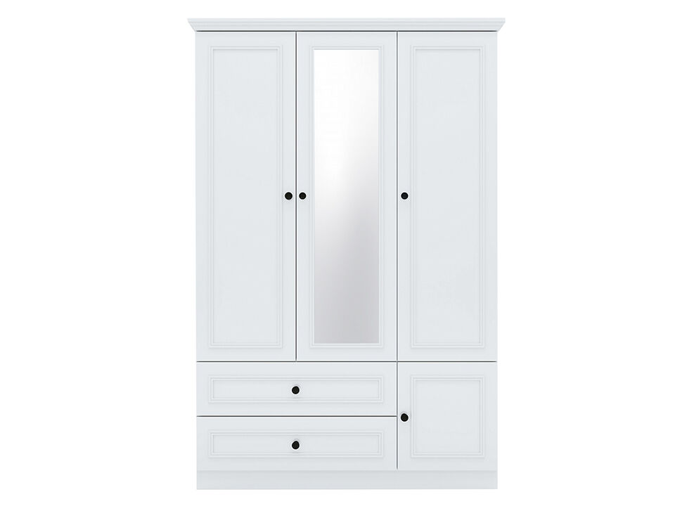 Armoire Wardrobe Closet Wooden with 3 Doors, Hanging Rods, 2 Drawers, Storage Cabinet and Mirror Large Capacity Large Wardrobe Closet for Bedroom, White