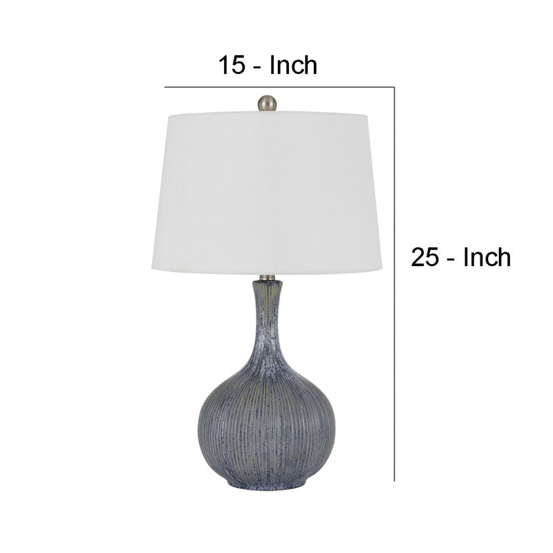 25 Inch Onion Table Lamp with Ribbed Texture and Dimmer, Distressed Stone-Benzara