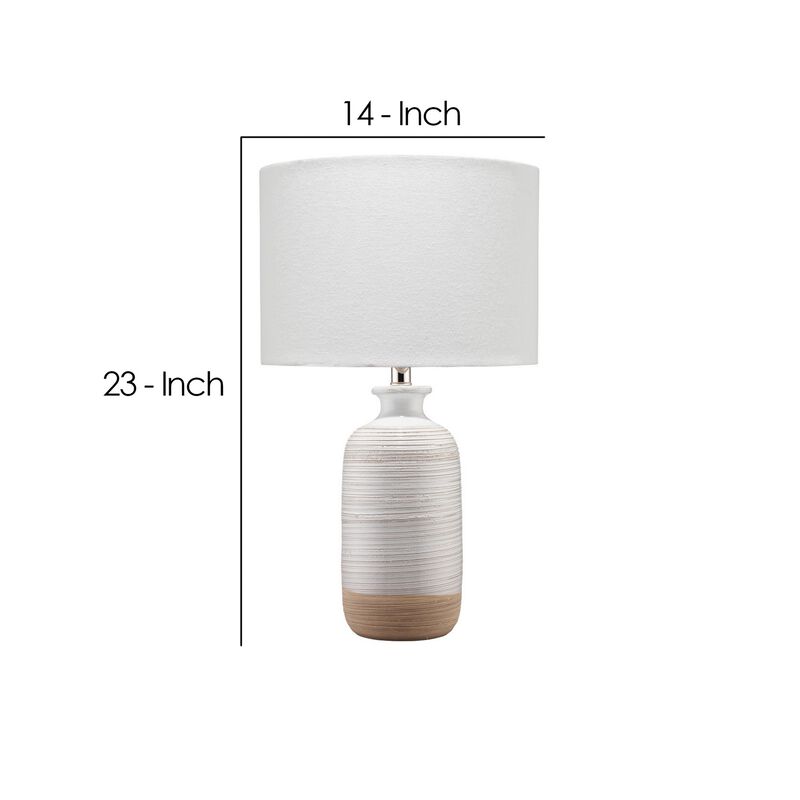 Table Lamp with Brushed Ceramic Body and Fabric Shade, Cream-Benzara