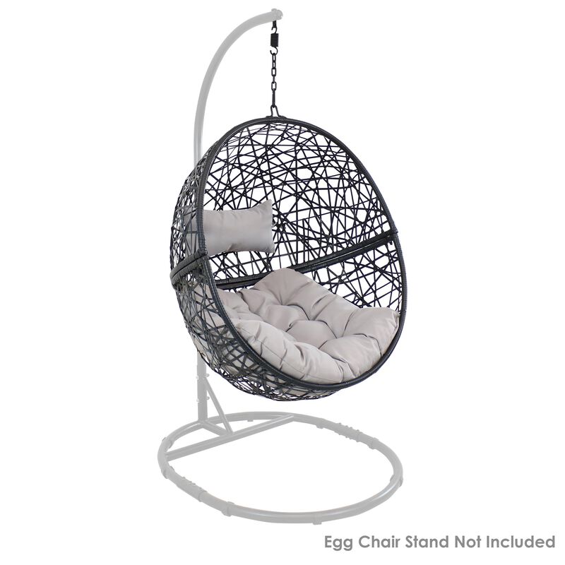 Sunnydaze Black Resin Wicker Round Hanging Egg Chair with Cushions