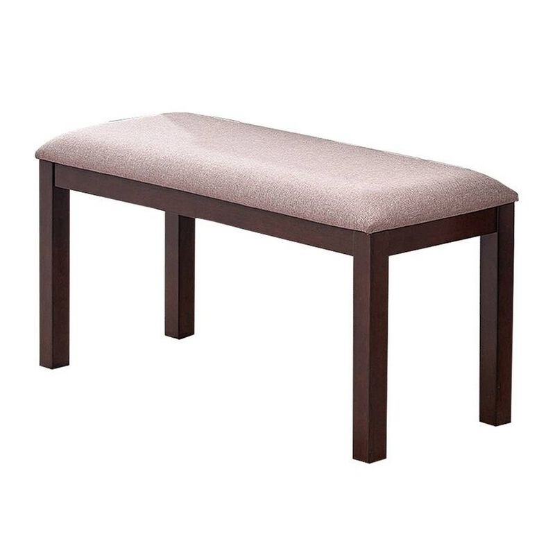 Yuzi Dining Bench, 47 Inch Classic Cherry Brown Solid Rubberwood - Benzara