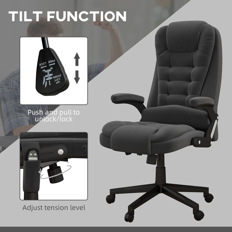 Black 6-Point Heated Massage Chair: Linen, High Back, Reclining