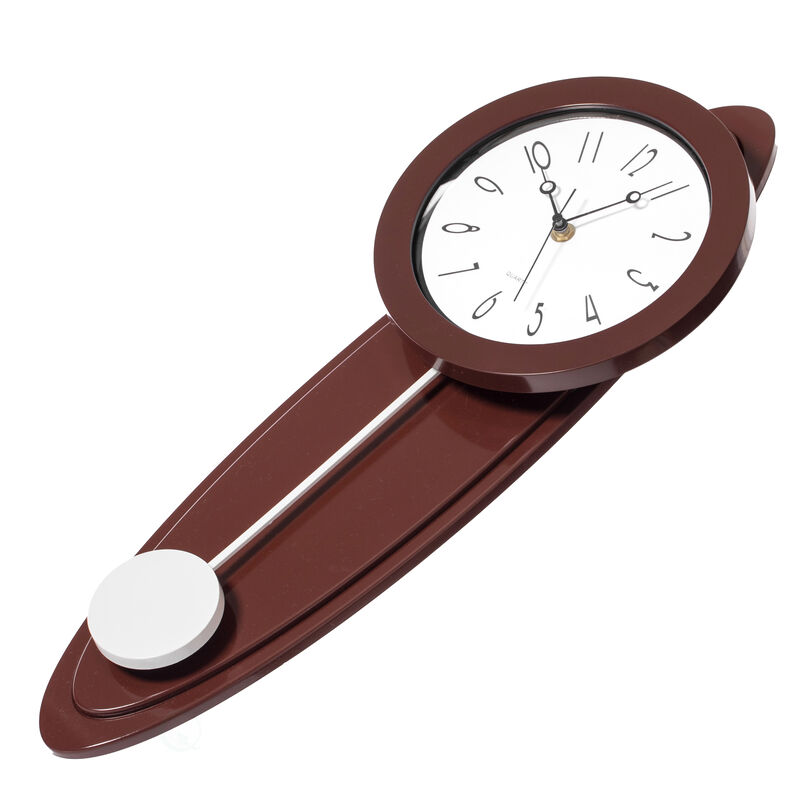Modern Grandfather Brown Oval Pendulum Wood-Looking Plastic Wall Clock for Living Room, Kitchen, or Dining Room