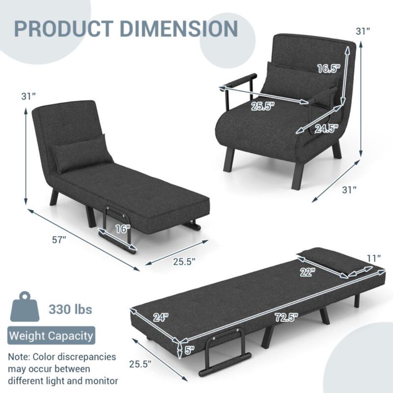 Hivvago Folding 6 Position Convertible Sleeper Bed Armchair Lounge Couch with Pillow