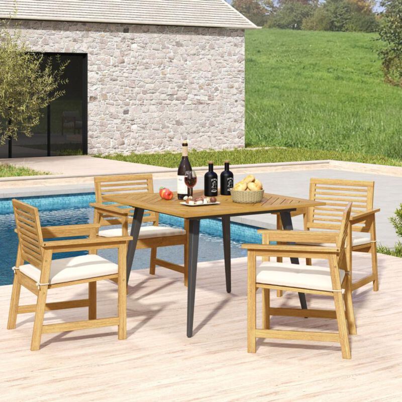 Hivvago 4-Person Acacia Wood Outdoor Dining Table for Garden, Poolside and Backyard