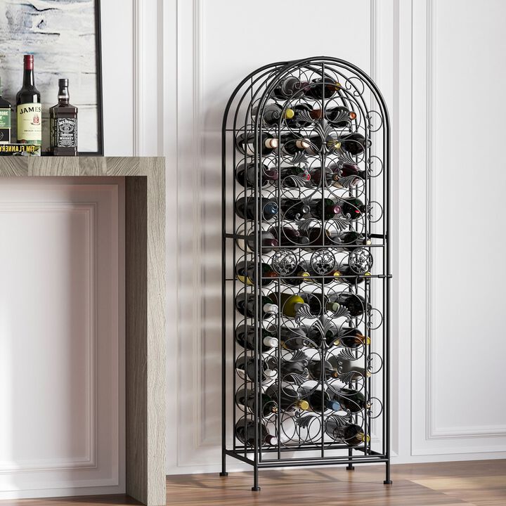 Wine Enthusiast's Dream: 45-Bottle Black Metal Wine Rack with Locking Door