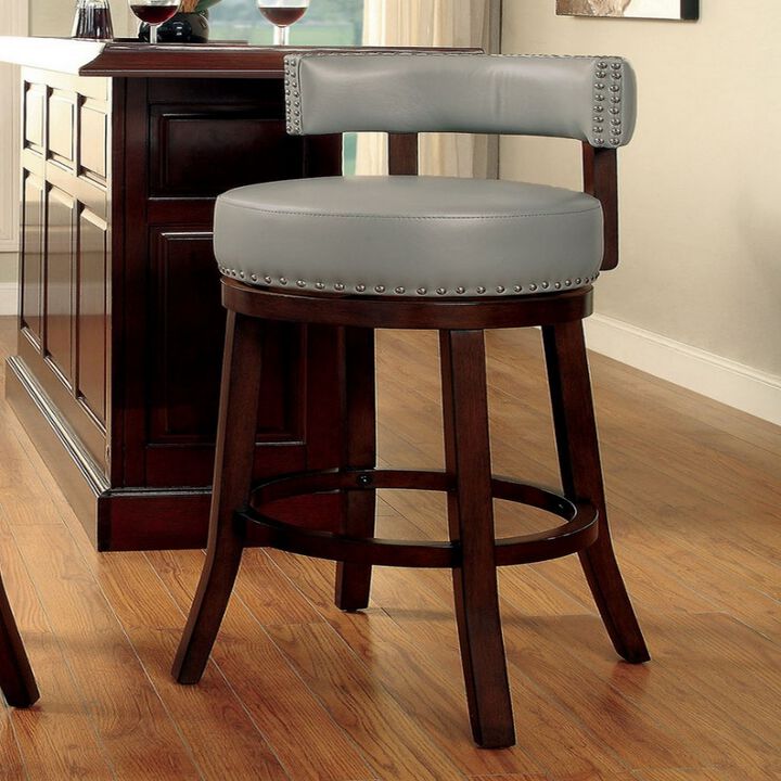 Shirley Contemporary 29" Barstool With pu Cushion, Gray Finish, Set of 2-Benzara