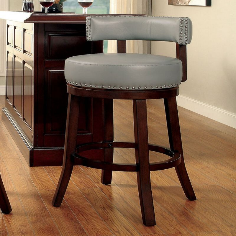 Shirley Contemporary 29" Barstool With pu Cushion, Gray Finish, Set of 2-Benzara