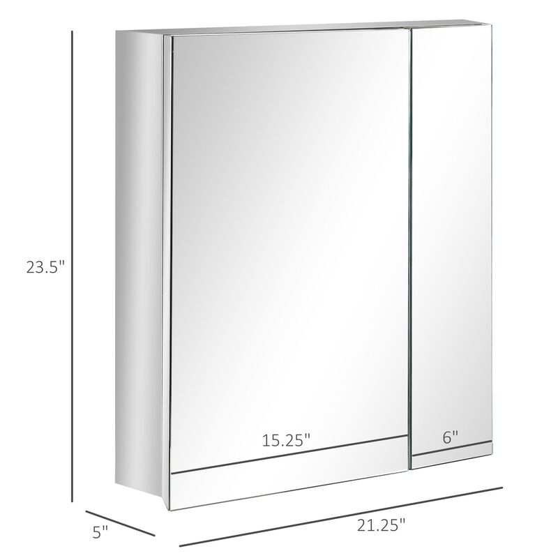 Silver Bathroom Organizer: Mirrored Medicine Cabinet with 3-Tier Shelves