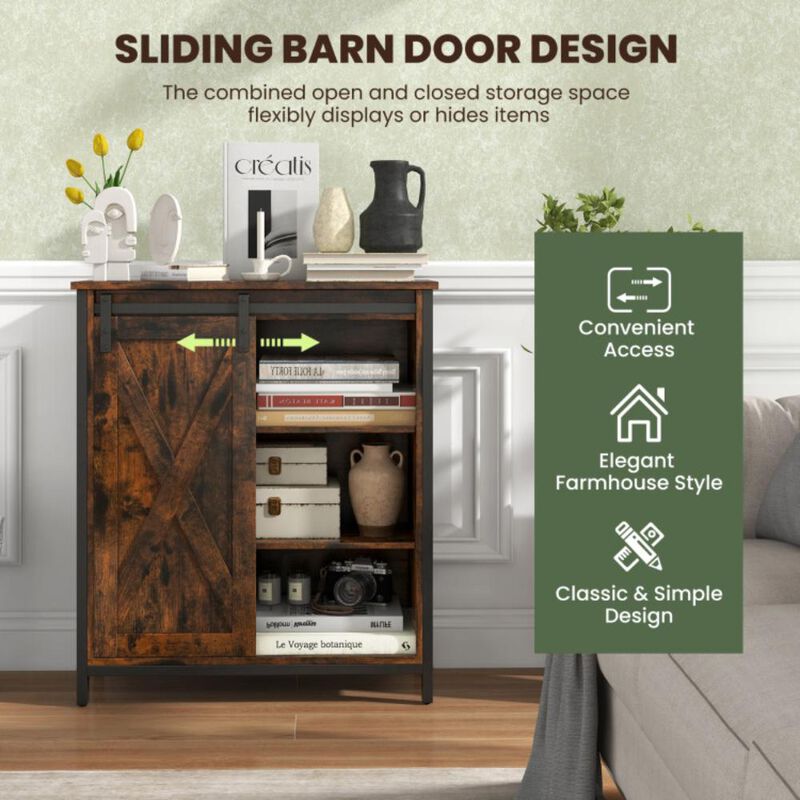 Hivvago 32 Inch Farmhouse Sideboard Buffet Cabinet with Sliding Barn Door and Adjustable Shelves