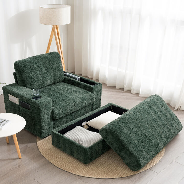 Merax Upholstered Sofa Chair with Storage Ottoman and Armrests