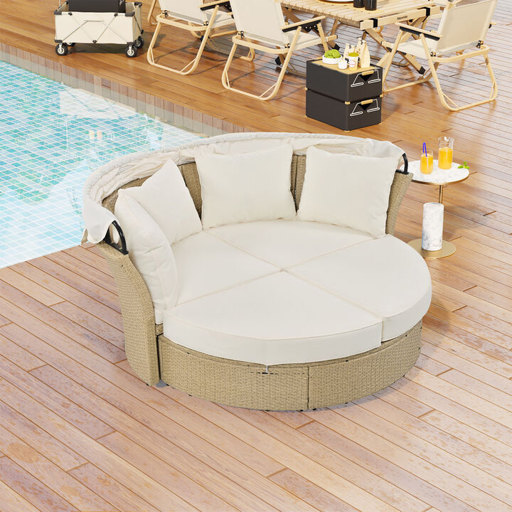 Merax Outdoor Patio Daybed Wicker Rattan Sofa with Canopy