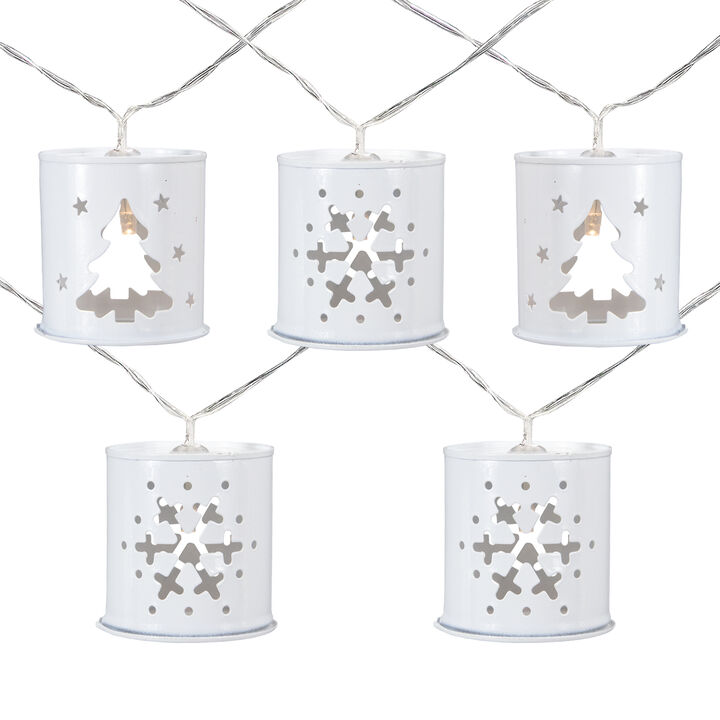 10 B/O LED Warm White Metal Lantern Christmas Lights - 6.25' Clear Wire