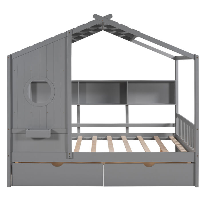 Merax Solid Wood House Bed with 2 Storage Drawers