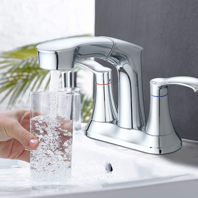 Bathroom Faucet With Pull Out Sprayer, 2 Handle 4 Inch Faucet Utility Sink Faucet, Chrome