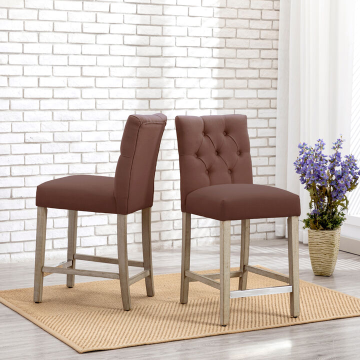 WestinTrends 24" Linen Fabric Tufted Upholstered Counter Stool (Set of 2), Antique Grey