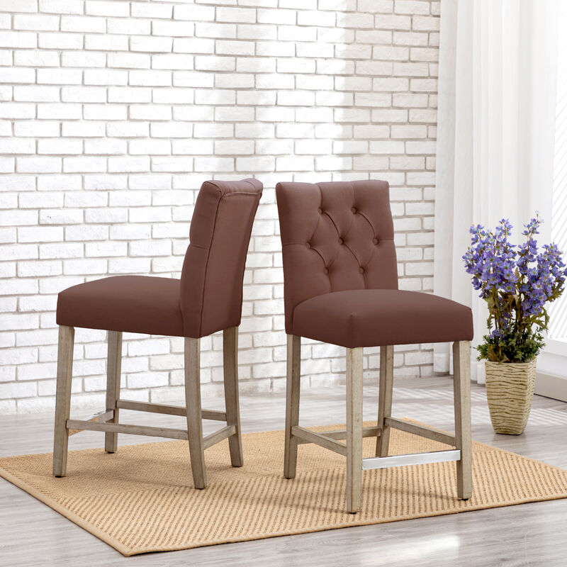 WestinTrends 24" Linen Fabric Tufted Upholstered Counter Stool (Set of 2), Antique Grey
