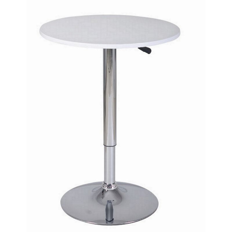 34-44 Inch Classic Bar Table, Adjustable Height Stainless Steel Base, White-Benzara