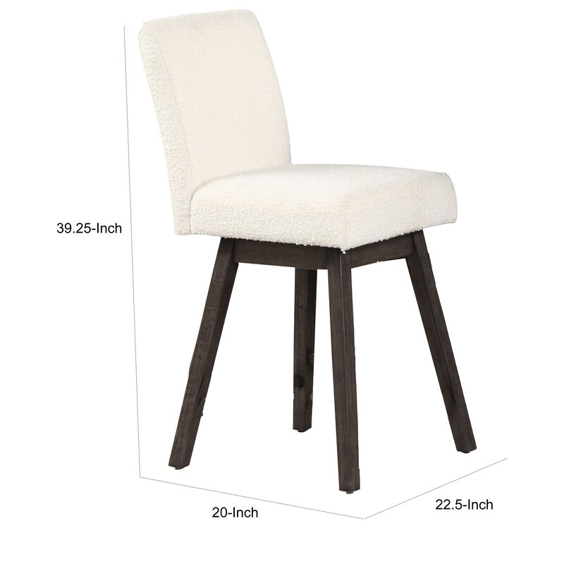Ghy 25 Inch Swivel Counter Chair Set of 2, White Textured Upholstery, Brown - Benzara