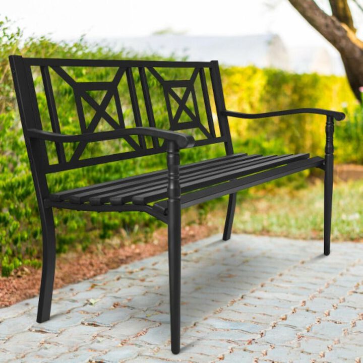 Hivvago Patio Garden Bench with Powder Coated Steel Frame