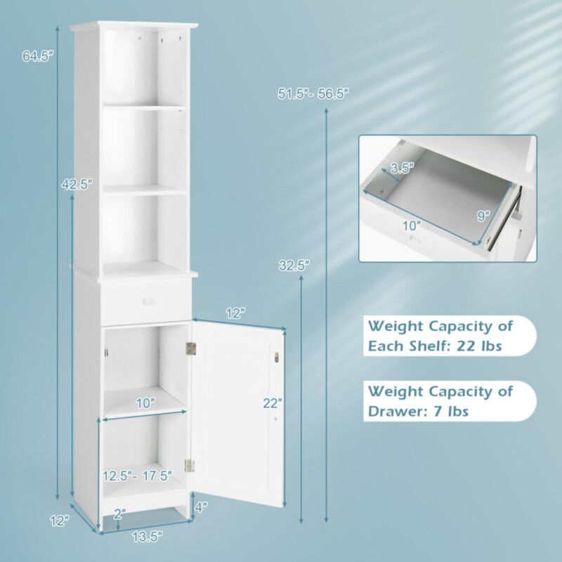 Hivvago Bathroom Tall Freestanding Storage Cabinet with Open Shelves and Drawer-White