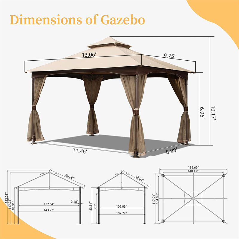 10'x13' Outdoor Gazebo with Mosquito Netting